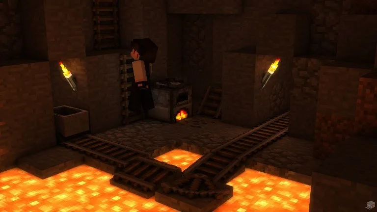 Minecraft 地底洞穴，岩漿池半左右