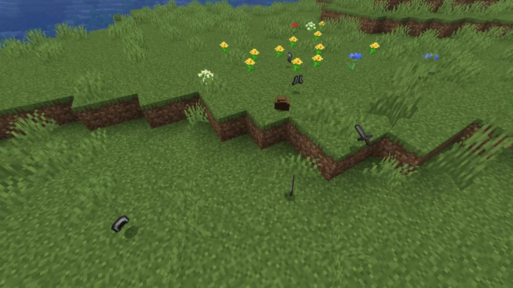 Minecraft 玩家死亡後東西散落畫面