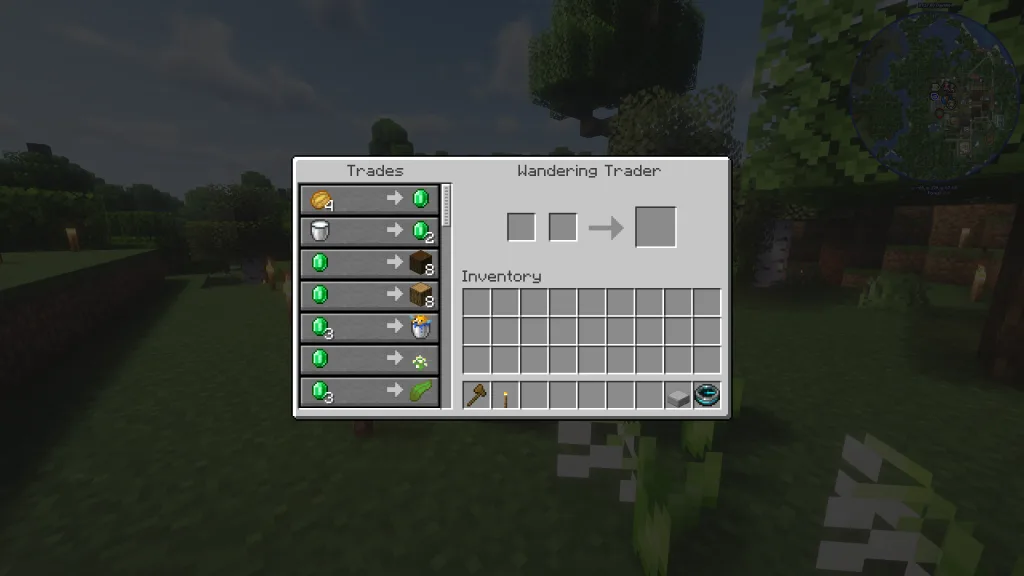 Minecraft 流浪商人交易畫面